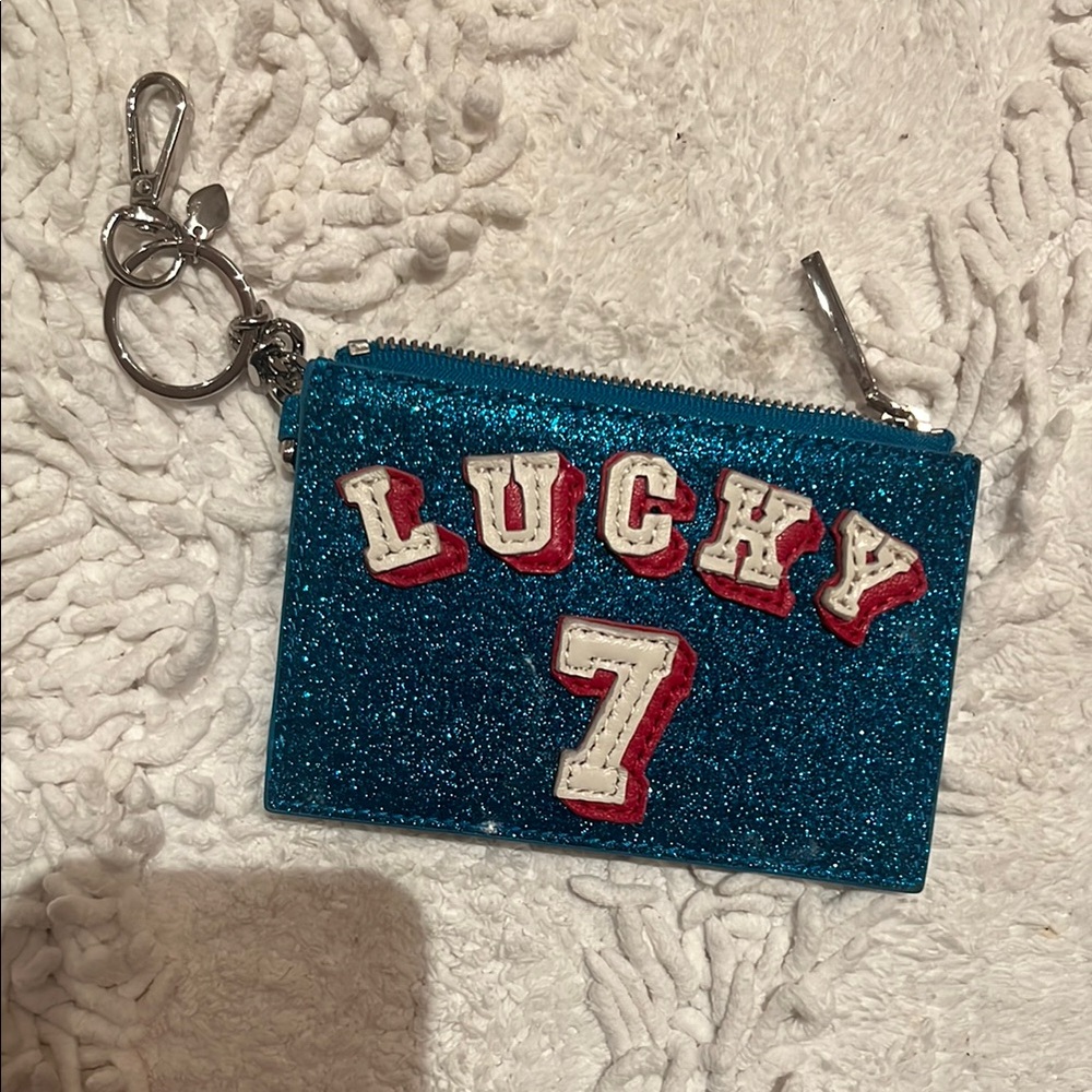 Blue Glitter Lucky 7 Keychain Pouch